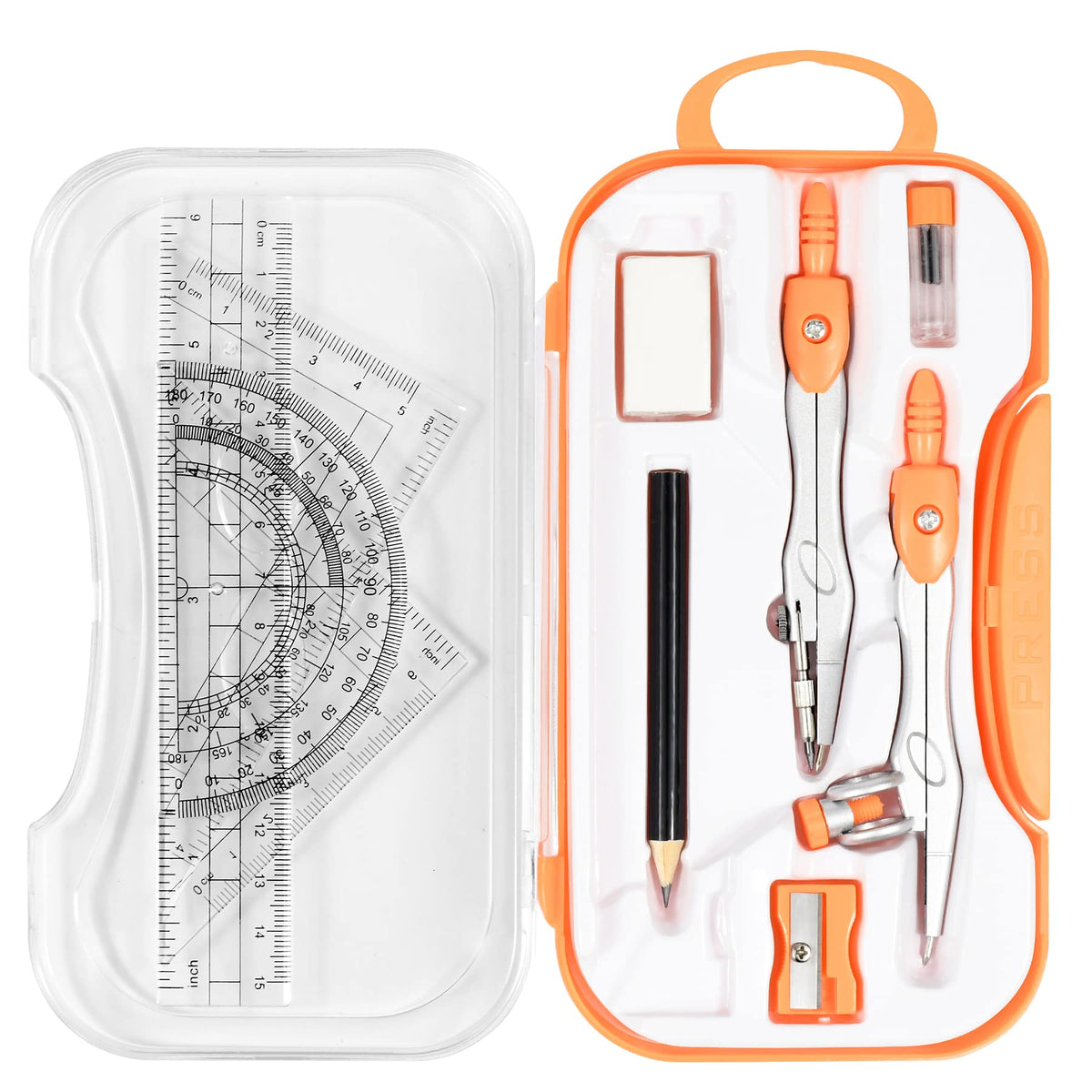 Unjoo Geometry Set 10 Pcs Student Supplies,Protractor and Compass,Navy Blue