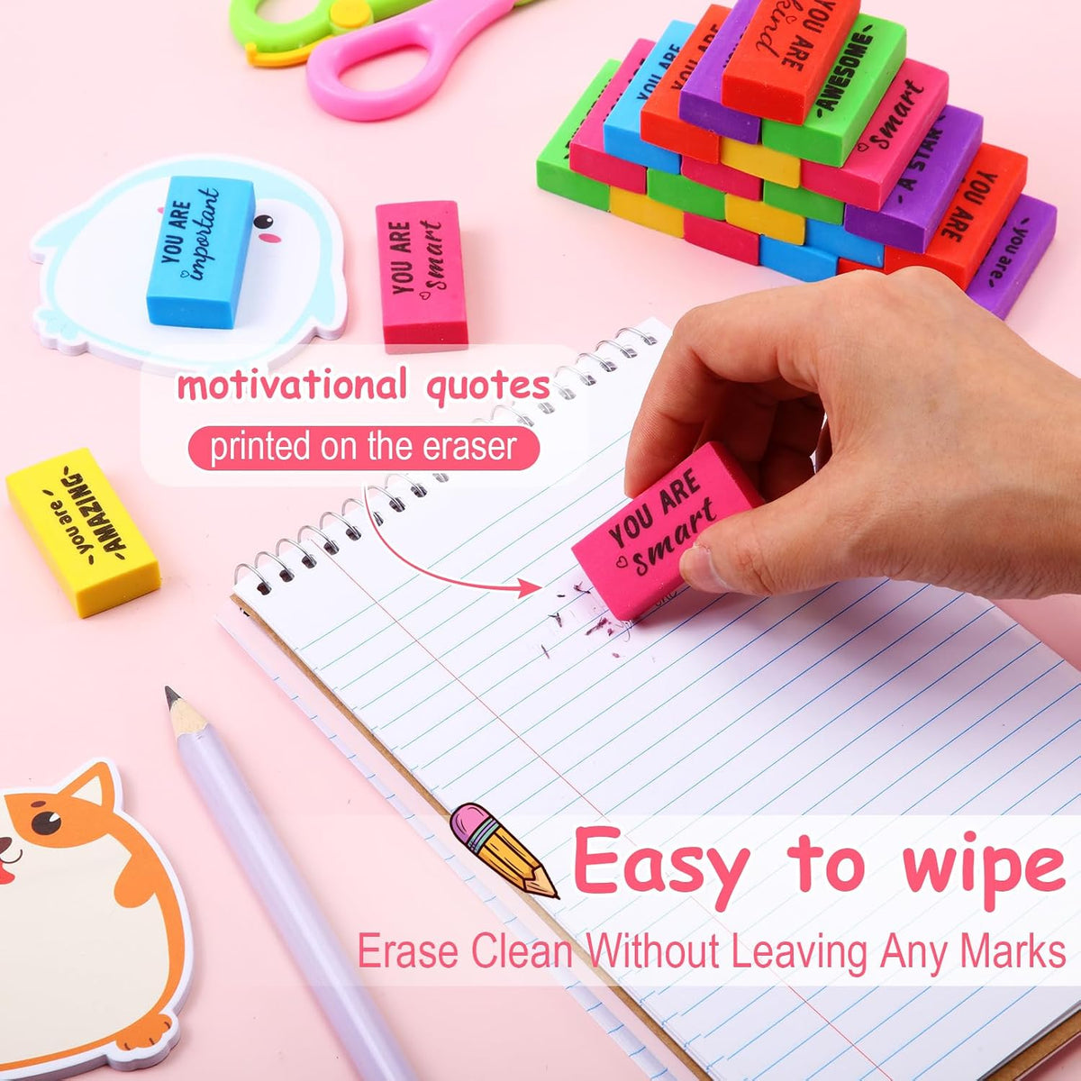 Resurhang 180 Pcs Inspirational Erasers,Motivational,Multicolor