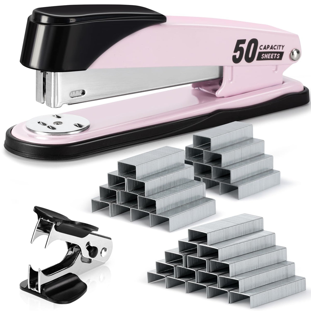 Deli Stapler Heavy Duty, 2000 Staples and Staple Remover, White