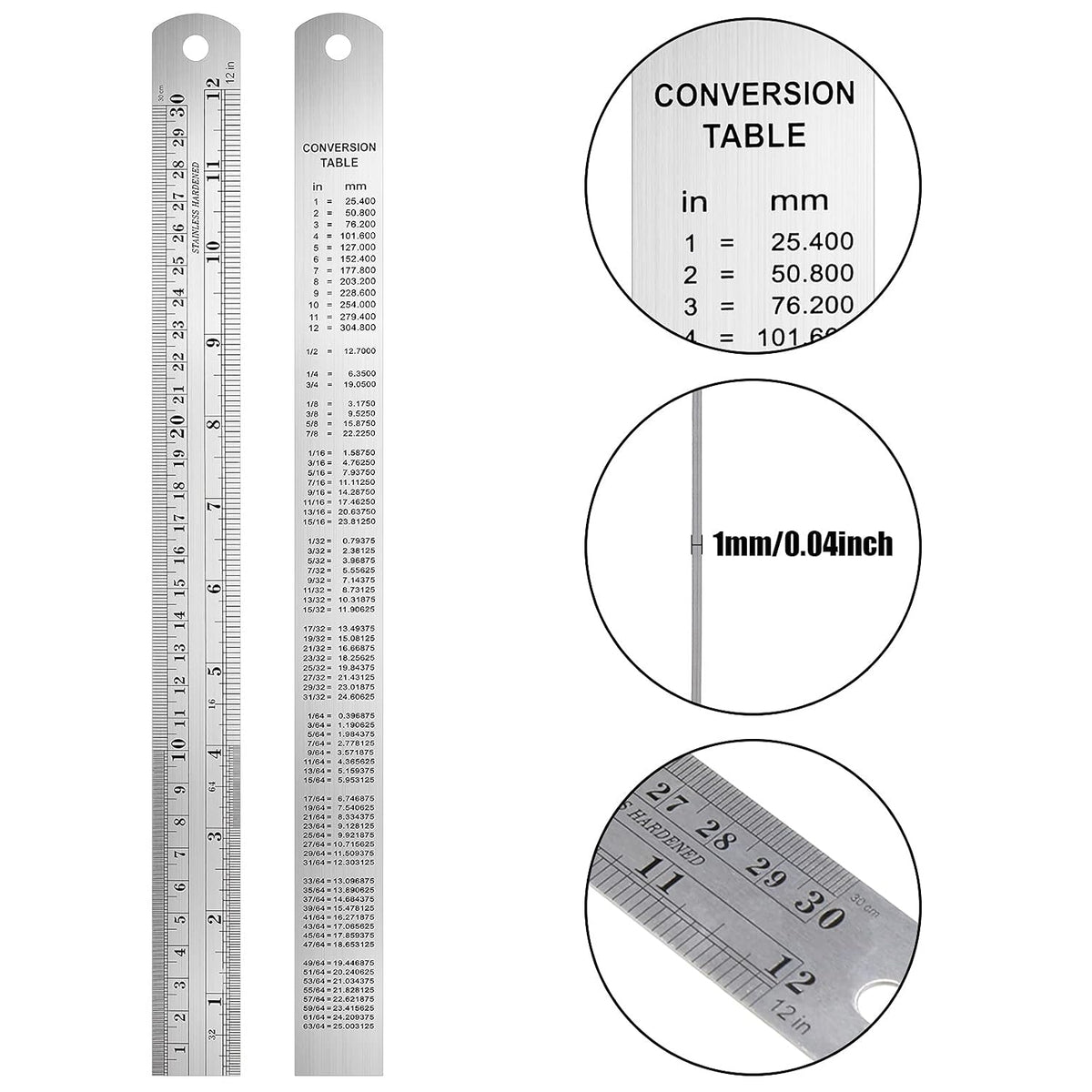Toodoo 4 Pcs Metal Ruler Set, 6 and 12 Inch Precision Measuring Rulers