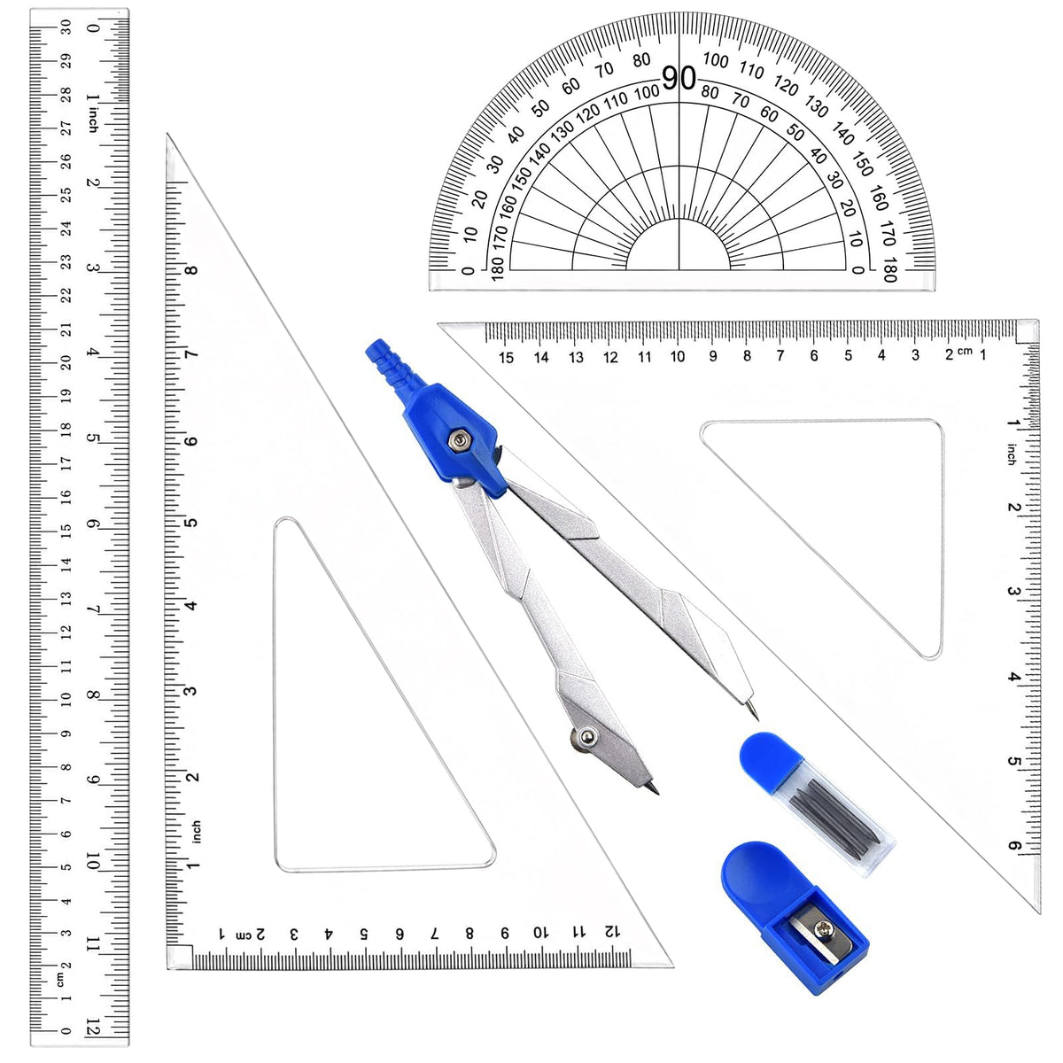 Coopay Large Triangle Ruler Set, Clear Acrylic, 30/60 and 45/90 Degrees