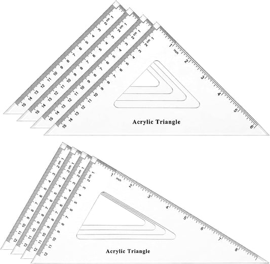 Coopay 8 Pack Large Triangle Ruler, Clear Acrylic, 30/60 and 45/90 Degrees