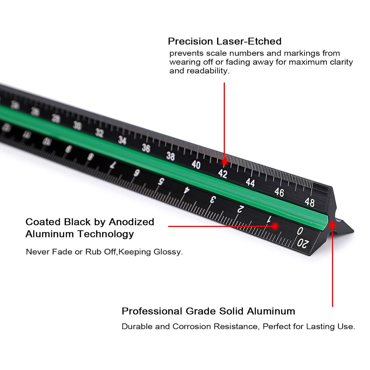 OwnMy 3 Pack 12 Inch Solid Aluminum Triangular Architect Scale Ruler Set