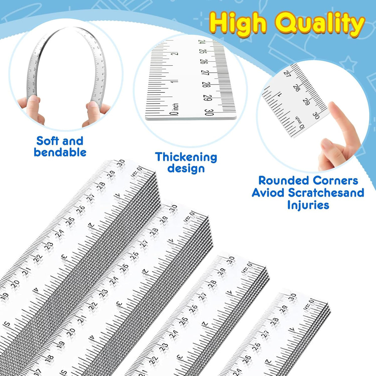 32 Pack Clear Plastic Ruler 12 Inch, Rulers Bulk for Classroom, Transparent Ruler with Centimeters and Inches, Drawing Tool Metric Rulers for Kids, Ideal Back to School Office Home Supplies