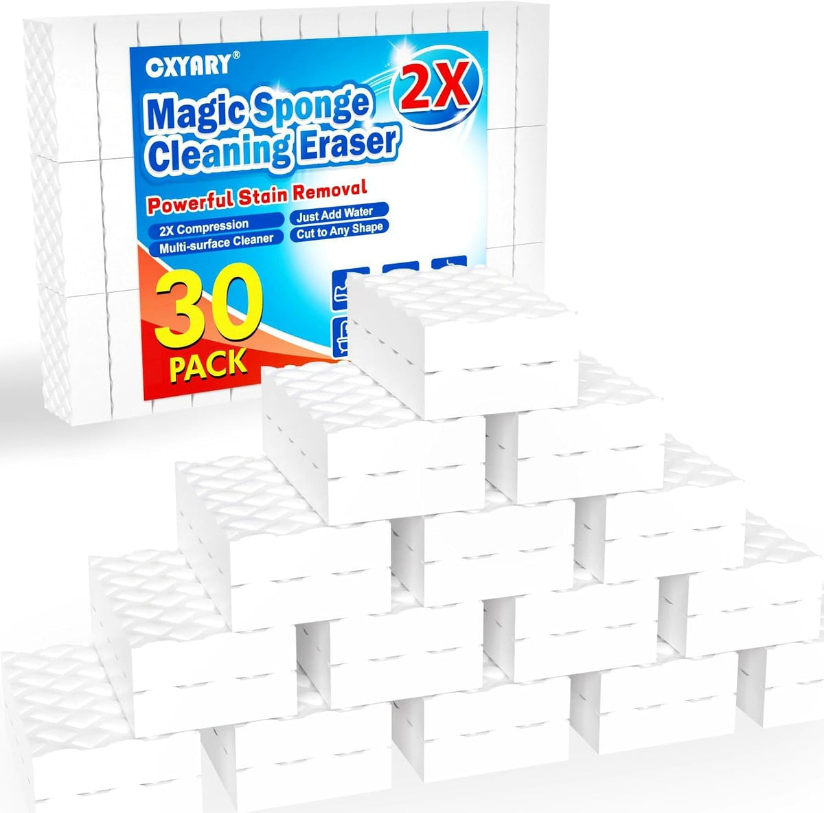 30 Pack 2X Magic Sponges Cleaning Eraser, Density Stronger Melamine Sponge