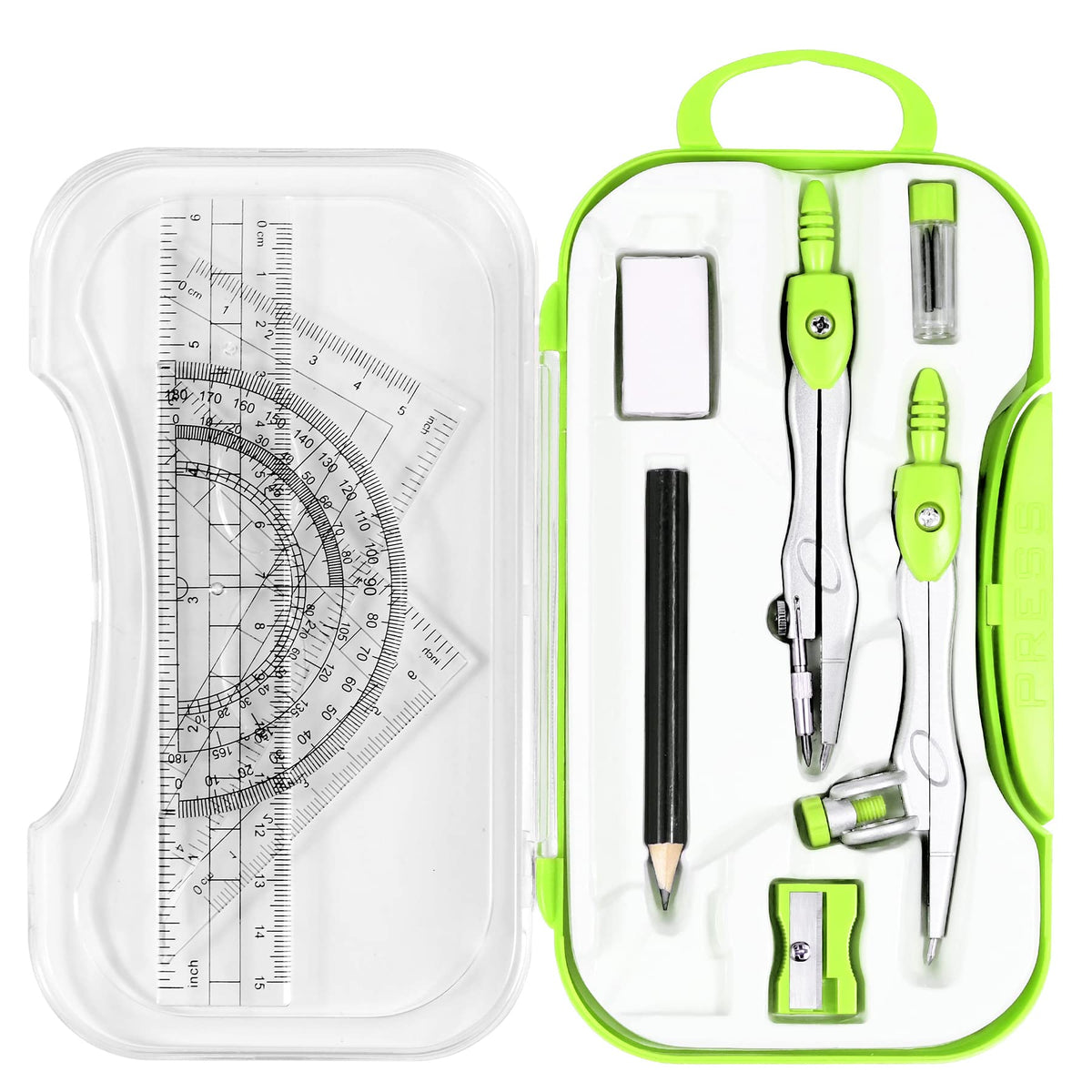 Unjoo Geometry Set 10 Pcs Student Supplies,Protractor and Compass,Navy Blue