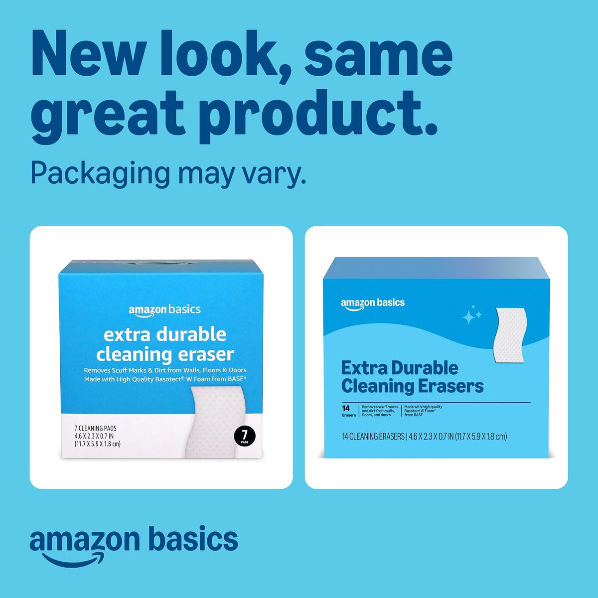 Amazon Basics Extra Durable Cleaning Erasers, All Purpose Cleaning Pads, Melamine Foam, 14 Count, Pack of 1