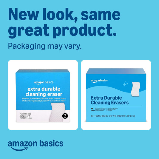 Amazon Basics Extra Durable Cleaning Erasers, All Purpose Cleaning Pads, Melamine Foam, 14 Count, Pack of 1