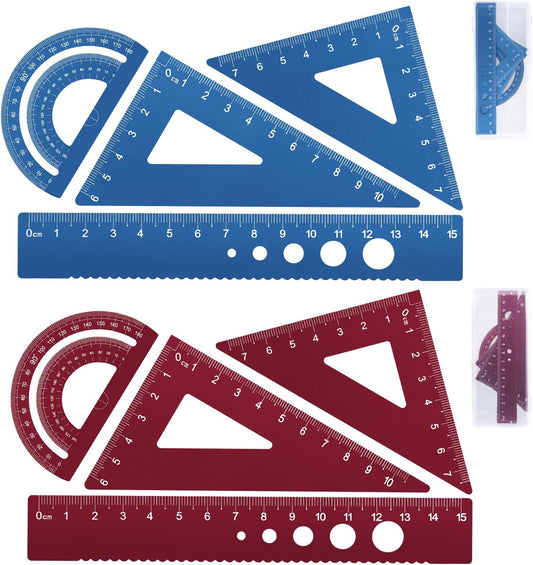 Honagu Aluminum Alloy Triangular Ruler Set, 8 Pieces/2 Sets, Modern Design, 12 Inches