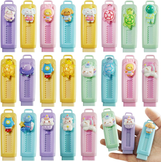 24 Pcs Cute Retractable Eraser for Pencils | Kawaii School Supplies Erasers| Back to Schools Essentials|Cute Erasers Supplies| Perfect Back to School Gifts