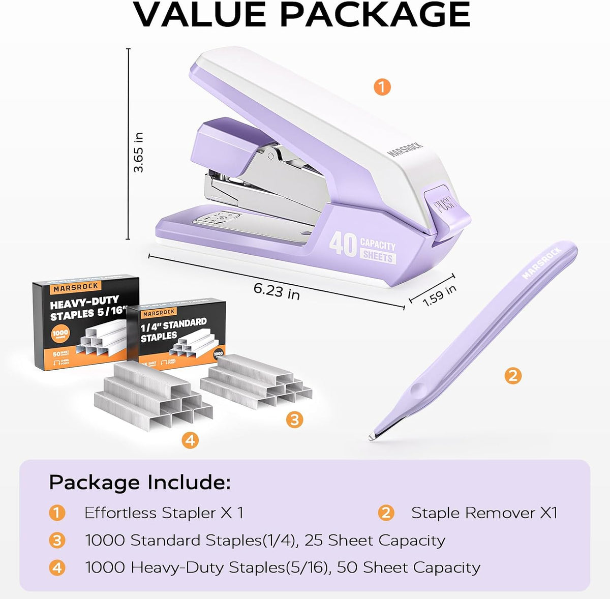 Marsrock Heavy Duty Stapler for Desk with 40-50 Sheet, 2000 Staples, Purple