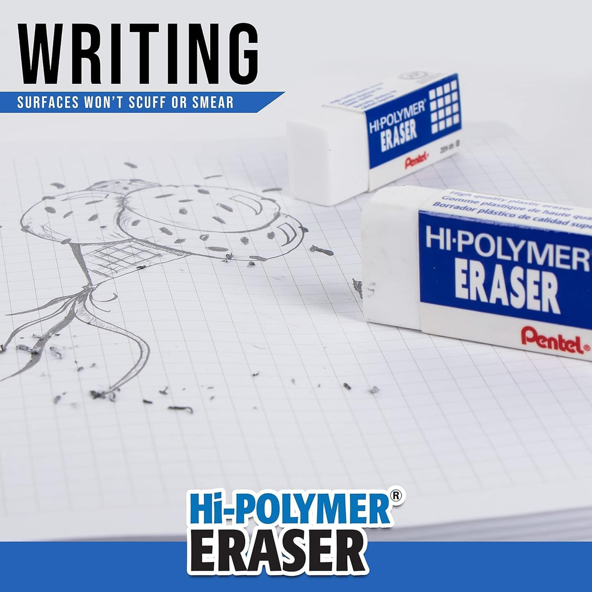 Pentel Hi-Polymer Eraser - White Polymer Block Erasers, Small, Pack of 18
