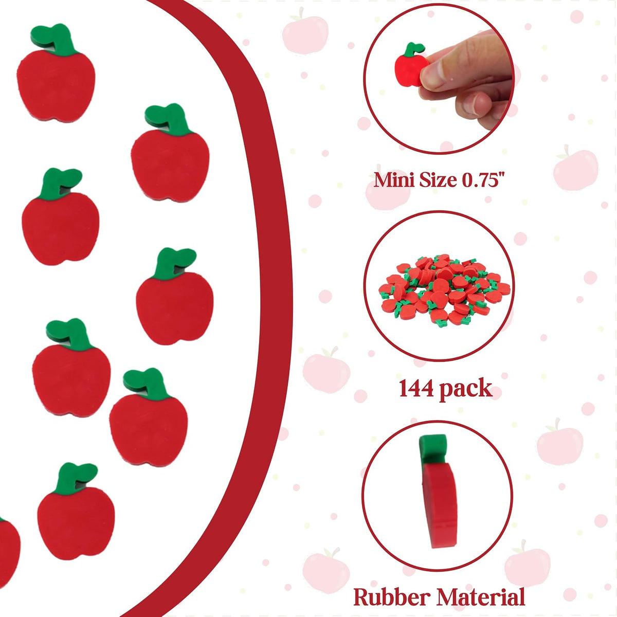 4E’s Novelty 144 Pcs Mini Apple Erasers - Back to School Gifts for Students, Mini Erasers for Kids Bulk Classroom, Apple Manipulatives for Kids, Teacher Rewards, Classroom Supplies and Prizes