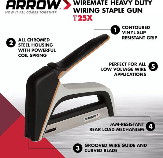 Arrow T25X Heavy Duty Staple Gun for Low Voltage Cables and Wires, Christmas and Holiday Lights, and Lighted Decorations