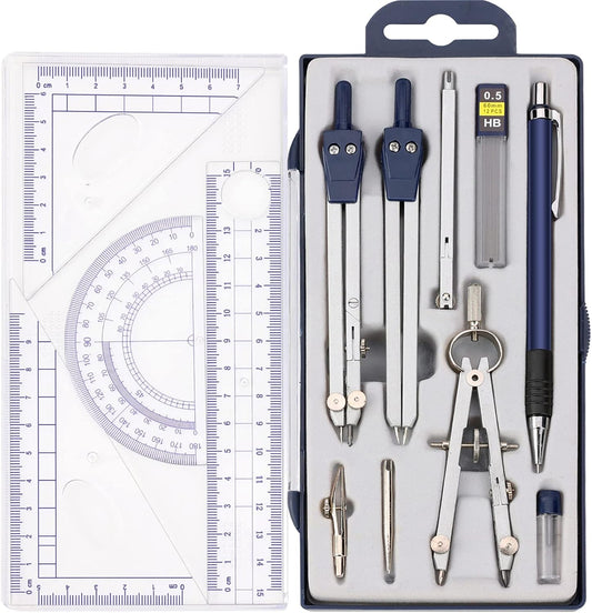 13 Pcs Compass and Protractors Set Math Compass Geometry Tools with Box