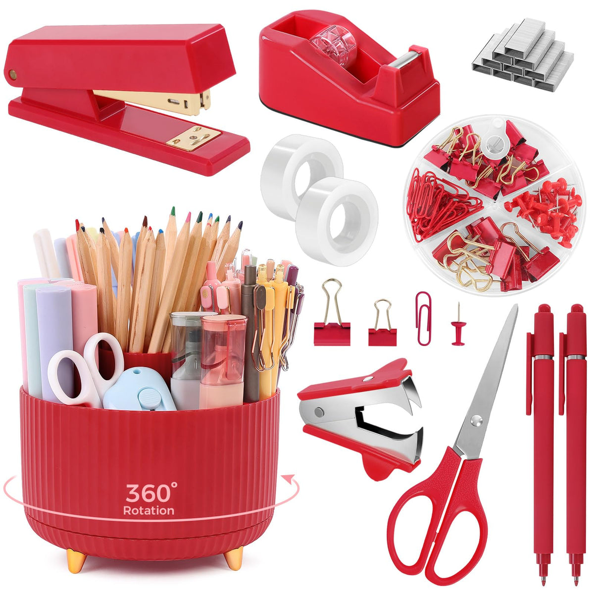 SKYDUE Purple Office Supplies Set with Pencil Holder for Desk,11 PCS