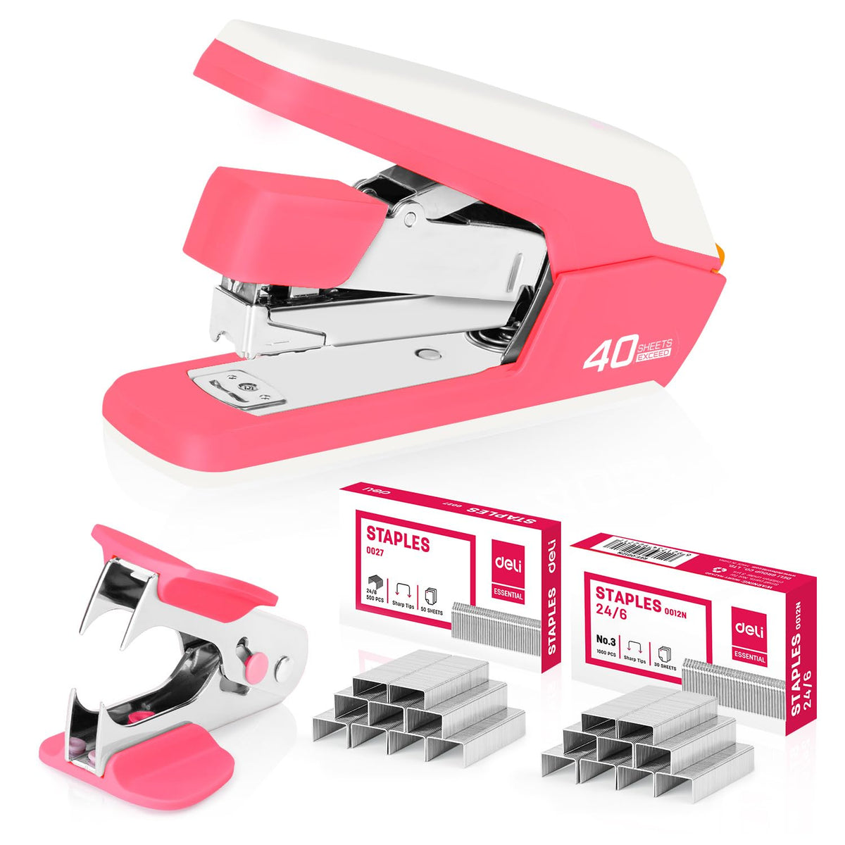 Deli Effortless Desktop Stapler, Heavy Duty Stapler, White