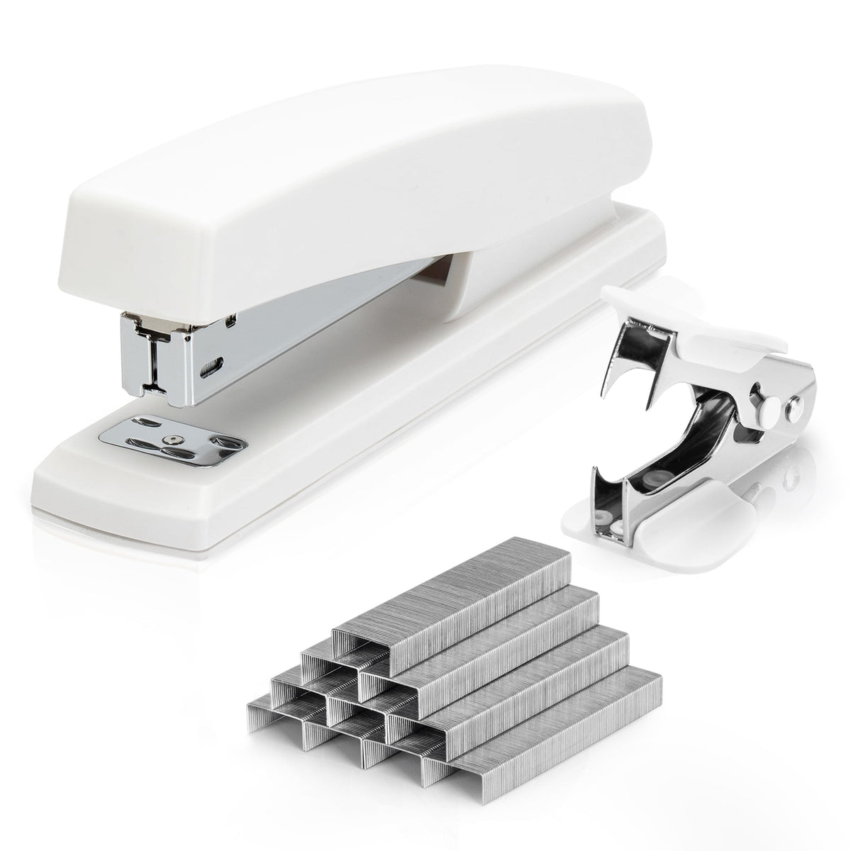 Deli Stapler, 2000 Staples and 2 Staple Removers, 2 Pack, White