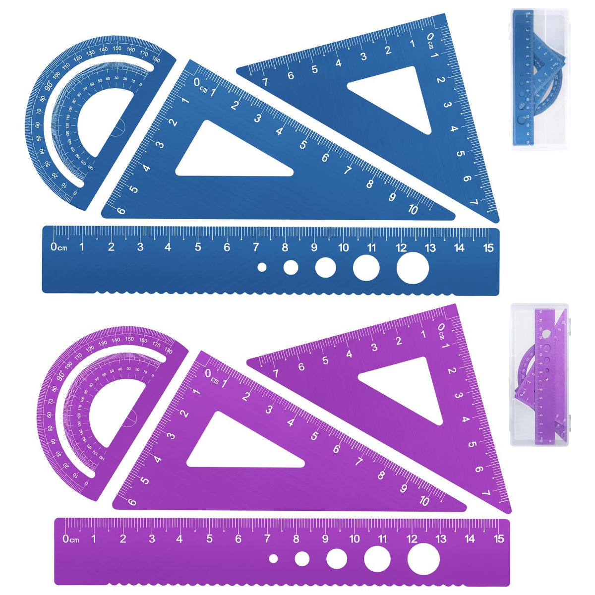 Honagu Aluminum Alloy Triangular Ruler Set, 8 Pieces/2 Sets, Modern Design, 12 Inches