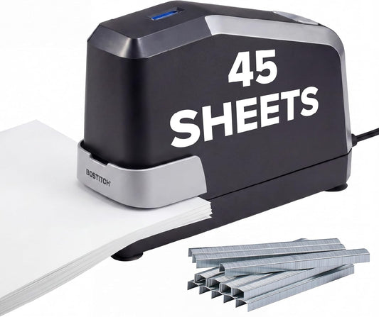 Bostitch Office Impulse Heavy Duty Electric Stapler Value Pack, 45 Sheet Capacity, Includes 5,000 Staples, No-Jam, Faster Stapling, Silver