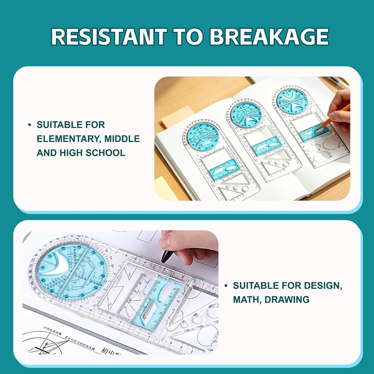 4PCS Multifunctional Geometric Rulers Engineering Ruler for Drawing,School Tool,Office Supply