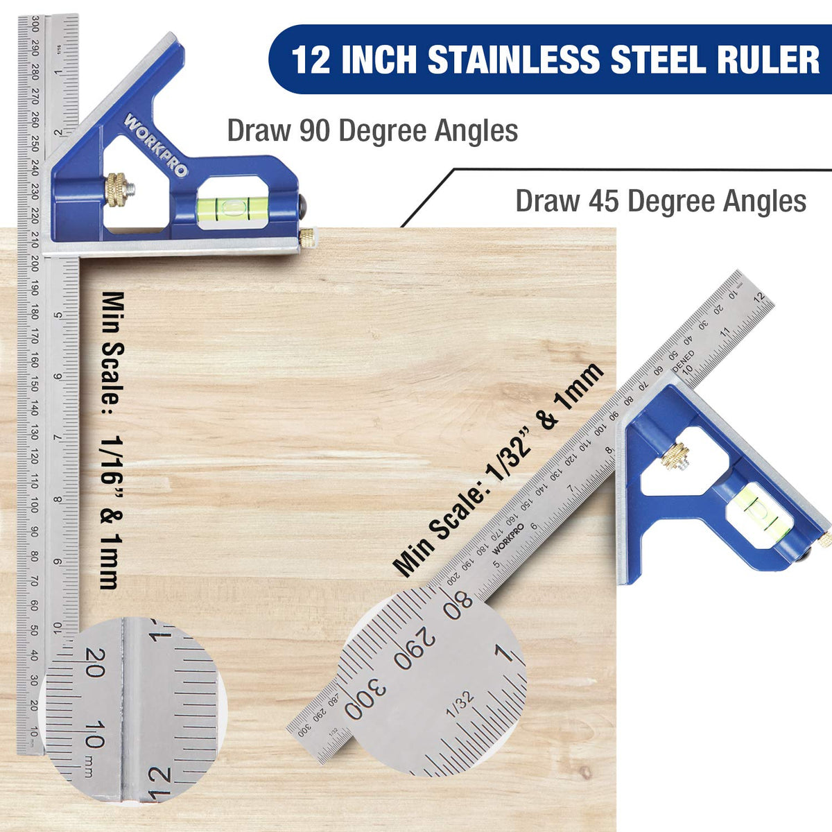 WORKPRO Aluminum Alloy Carpenter Square and Zinc-Alloy Square Ruler Set
