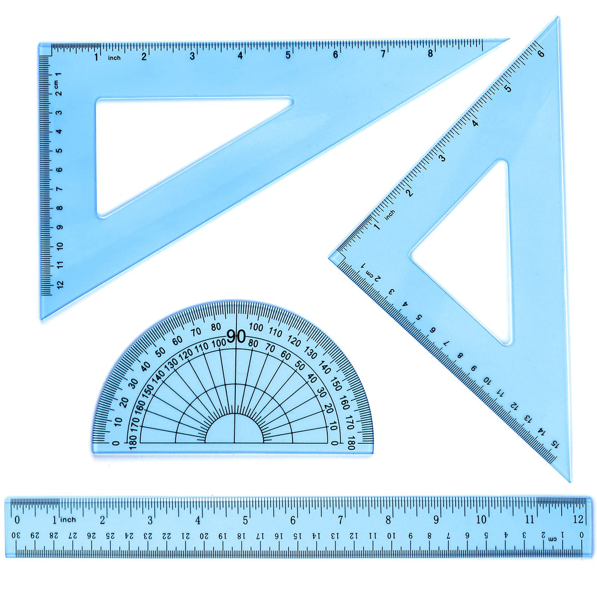 Coopay 4 Pcs Math Geometry Tool Set, Acrylic Drawing Tool, Clear
