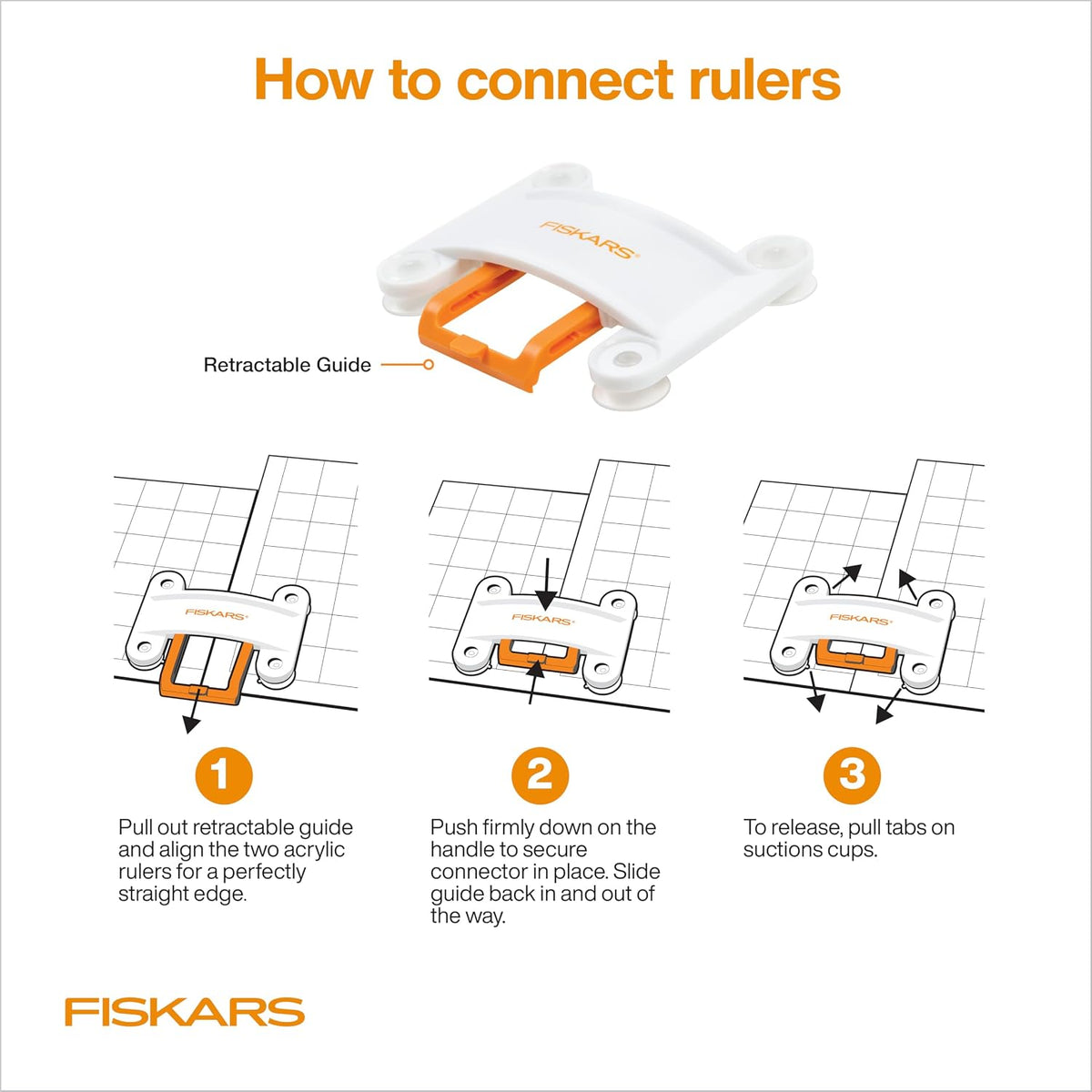 Fiskars 3-Piece Ruler & Connector Set, 6.5" x 6.5" & 6.5" x 24.5" Rulers