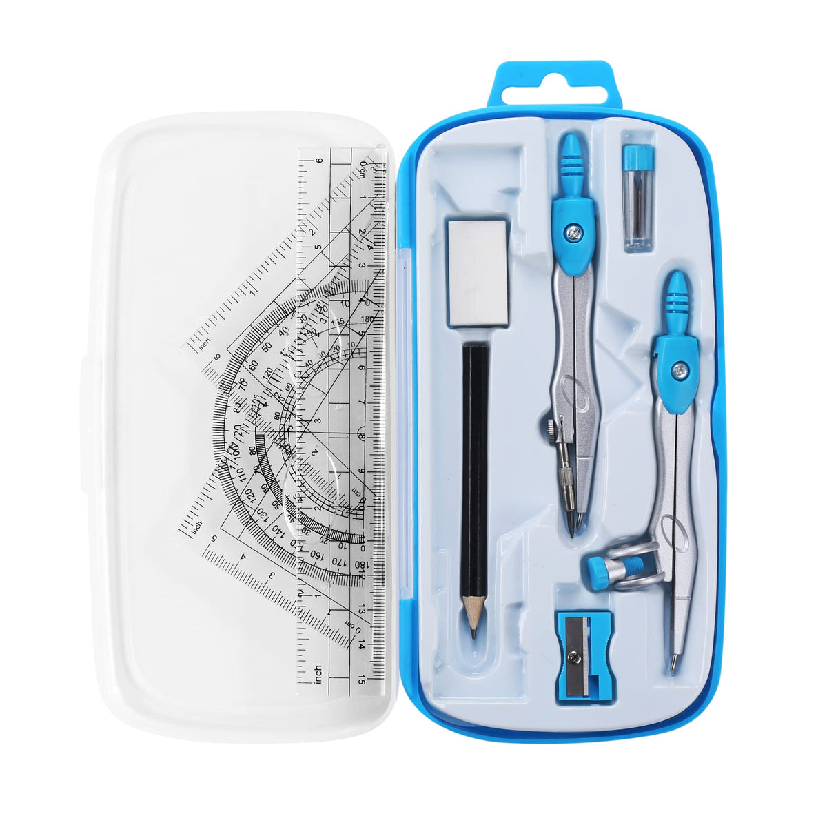Unjoo Math Geometry Set 10 Pcs, Compass and Protractor for Students(Blue)
