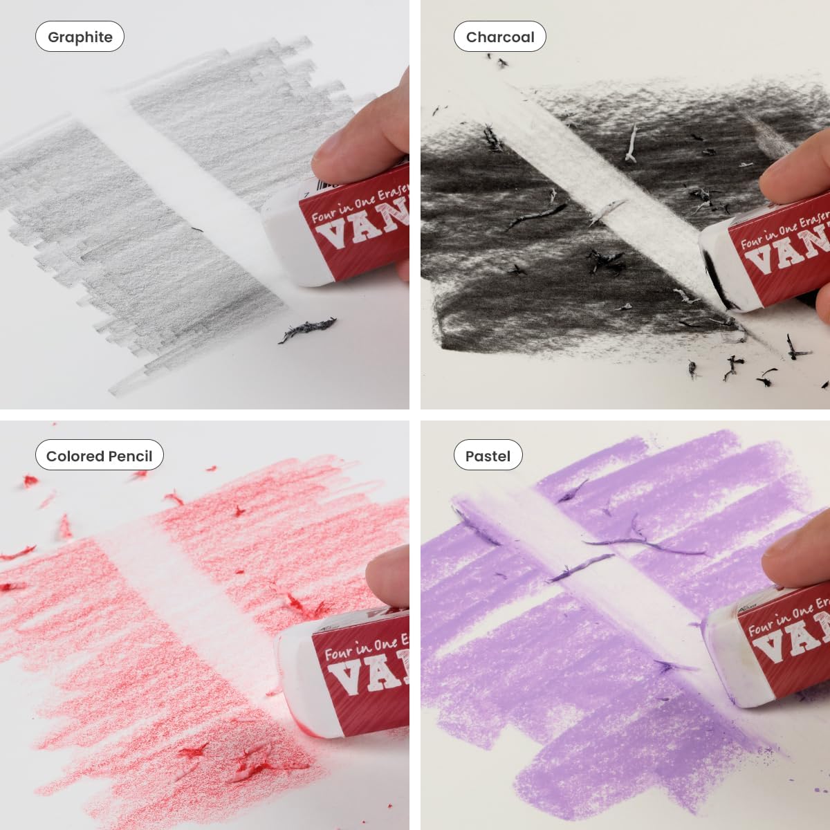 Acurit Vanish Touch Artist Eraser, Latex-Free, 3 Pack - Soft, Flexible Pencil Erasers, Sketching Supplies W/Protective Sleeve - Graphite, Charcoal, Pastel Compatible
