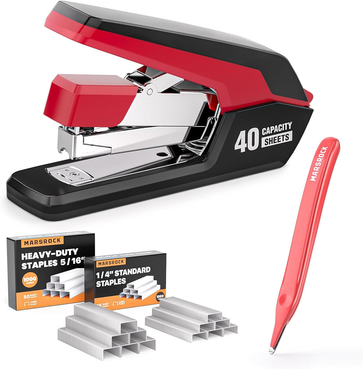 Marsrock Heavy Duty Stapler for Desk with 40-50 Sheet, 2000 Staples, Red