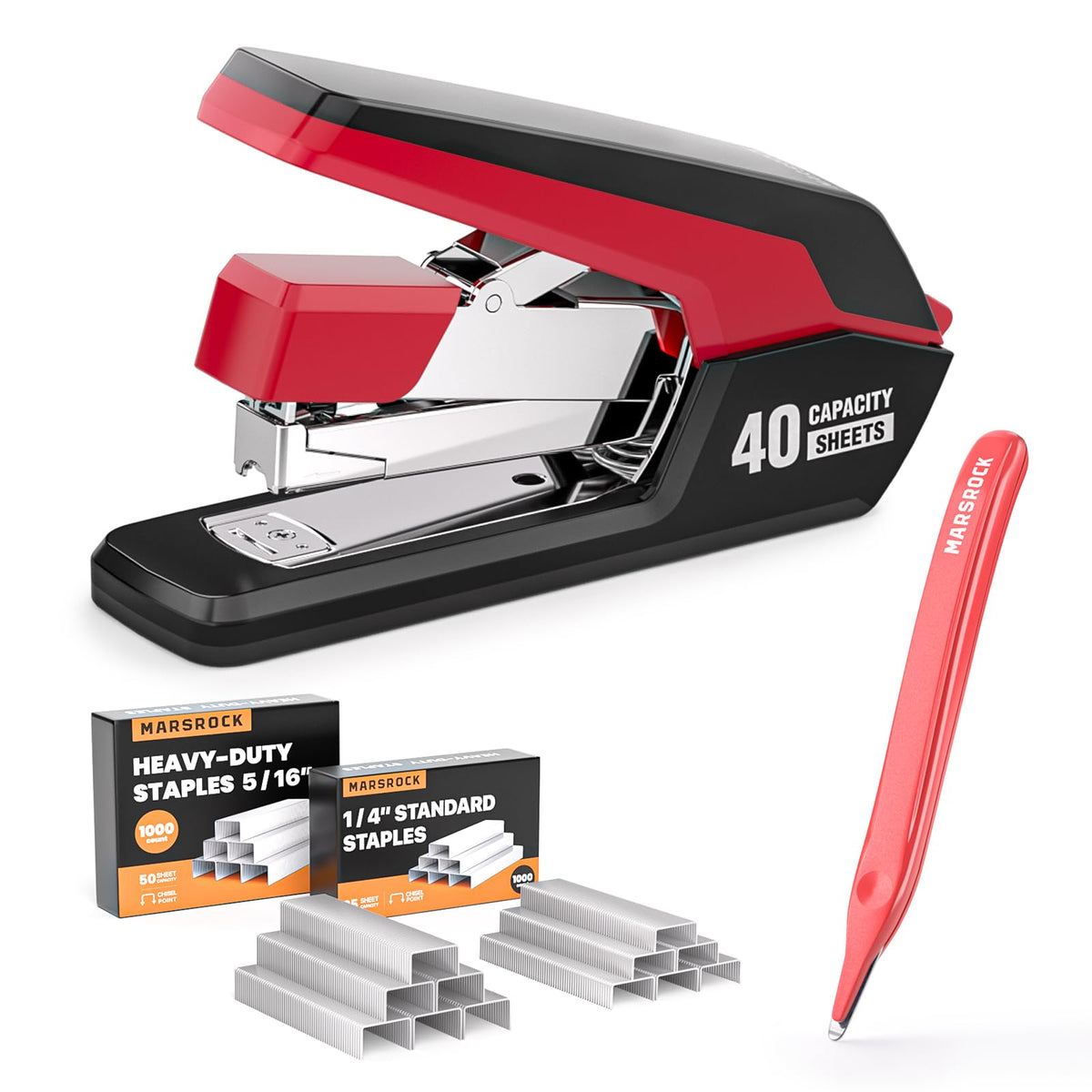 Marsrock Heavy Duty Stapler for Desk with 40-50 Sheet, 2000 Staples, Red