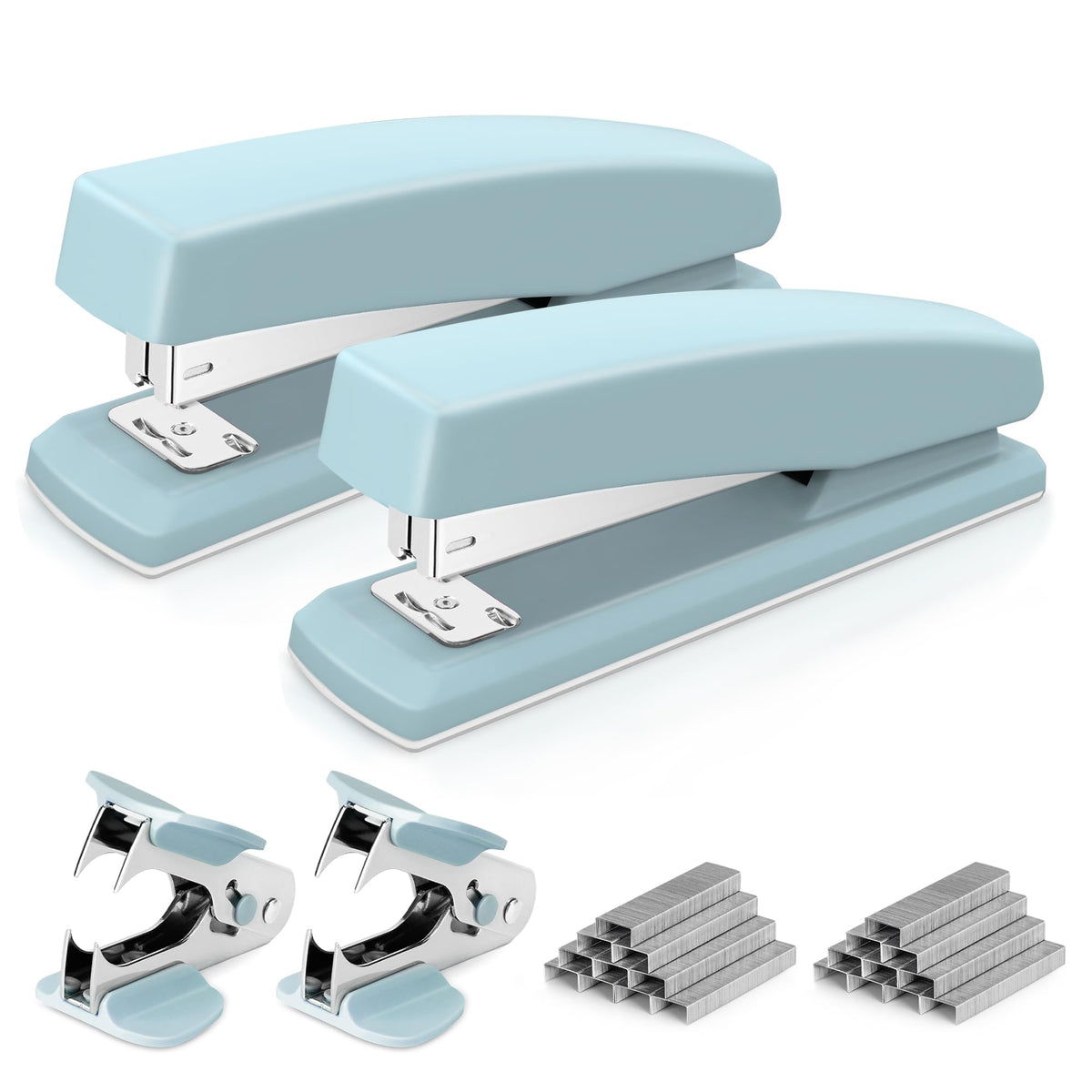 Deli Stapler, 2000 Staples and 2 Staple Removers, 2 Pack, White