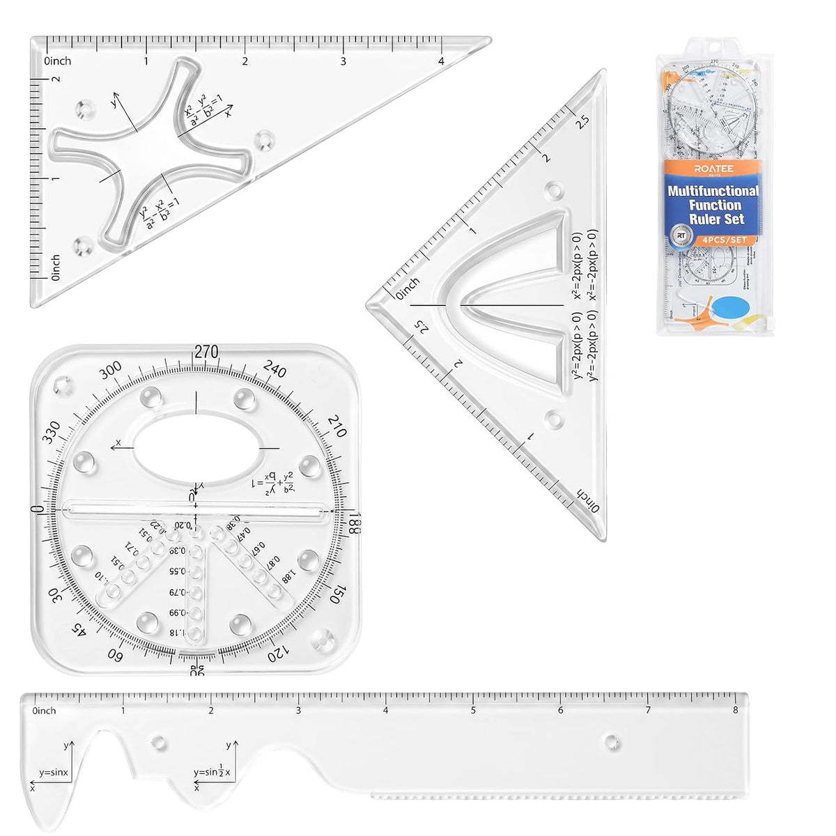 Clear Rulers Protractor Geometry Set Plot Functions Back to School Supplies