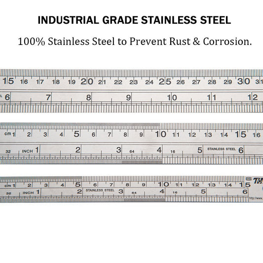 ZZTX Metal Ruler 6 Inch 12 Inch 16 Inch Stainless Steel 6 Pack