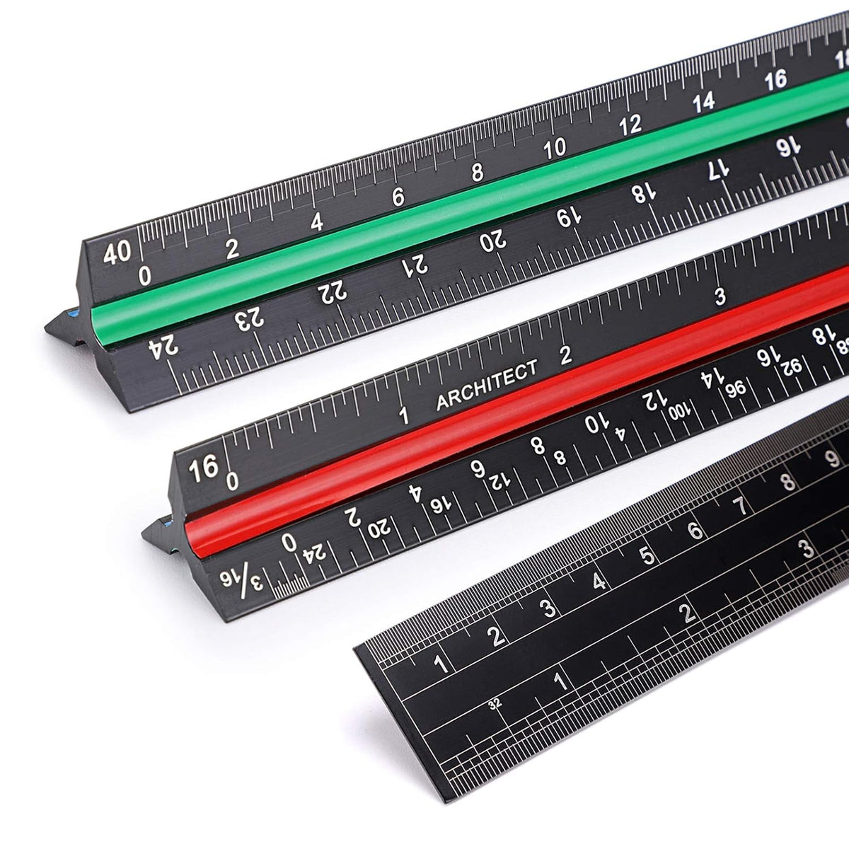 OwnMy 3 Pack 12 Inch Solid Aluminum Triangular Architect Scale Ruler Set