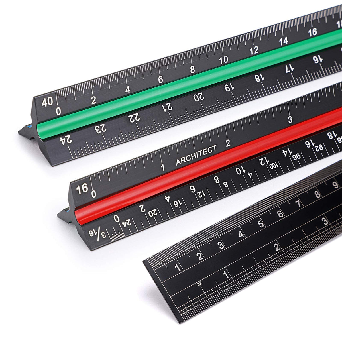 OwnMy 3 Pack 12 Inch Solid Aluminum Triangular Architect Scale Ruler Set