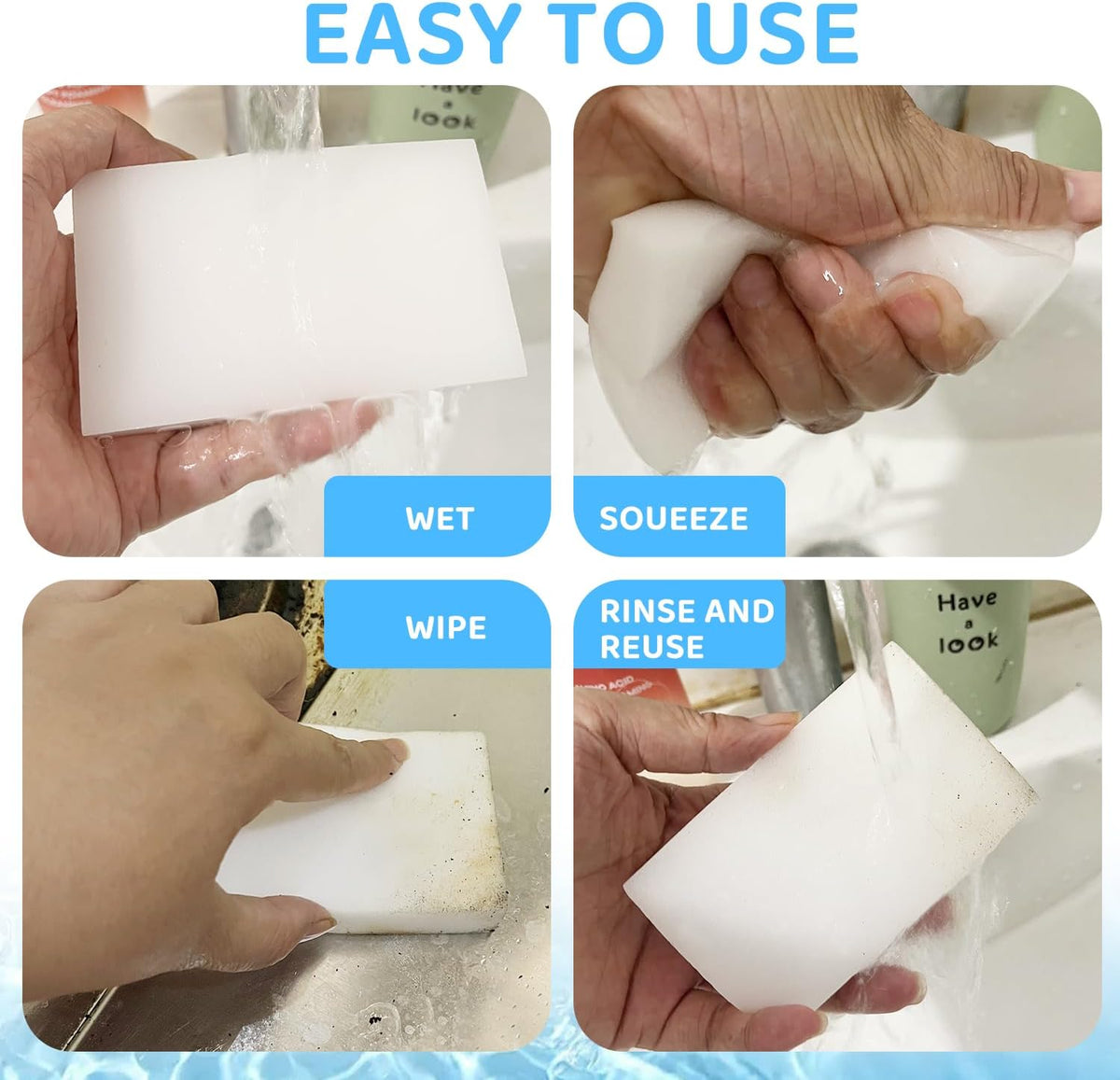 100 Pack Magic Sponges Cleaning Erasers, Bulk Melamine Foam Sponges for Long-Lasting Home Cleaning, Durable Cleaner Erasers for Bathtub, Floor, Baseboard, Bathroom & Wall Grime Removal