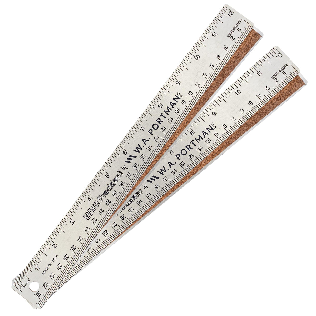 WA Portman Metal Ruler 12'', 10pc Corkback Stainless Steel, Metric Ruler