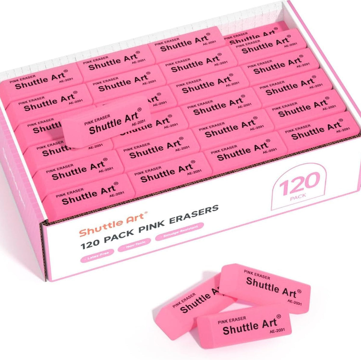 Shuttle Art White Erasers, 120 Pack Erasers Bulk, Smudge Resistant Eraser for Pencils, School Supplies for Kids, Students, Teachers, Office