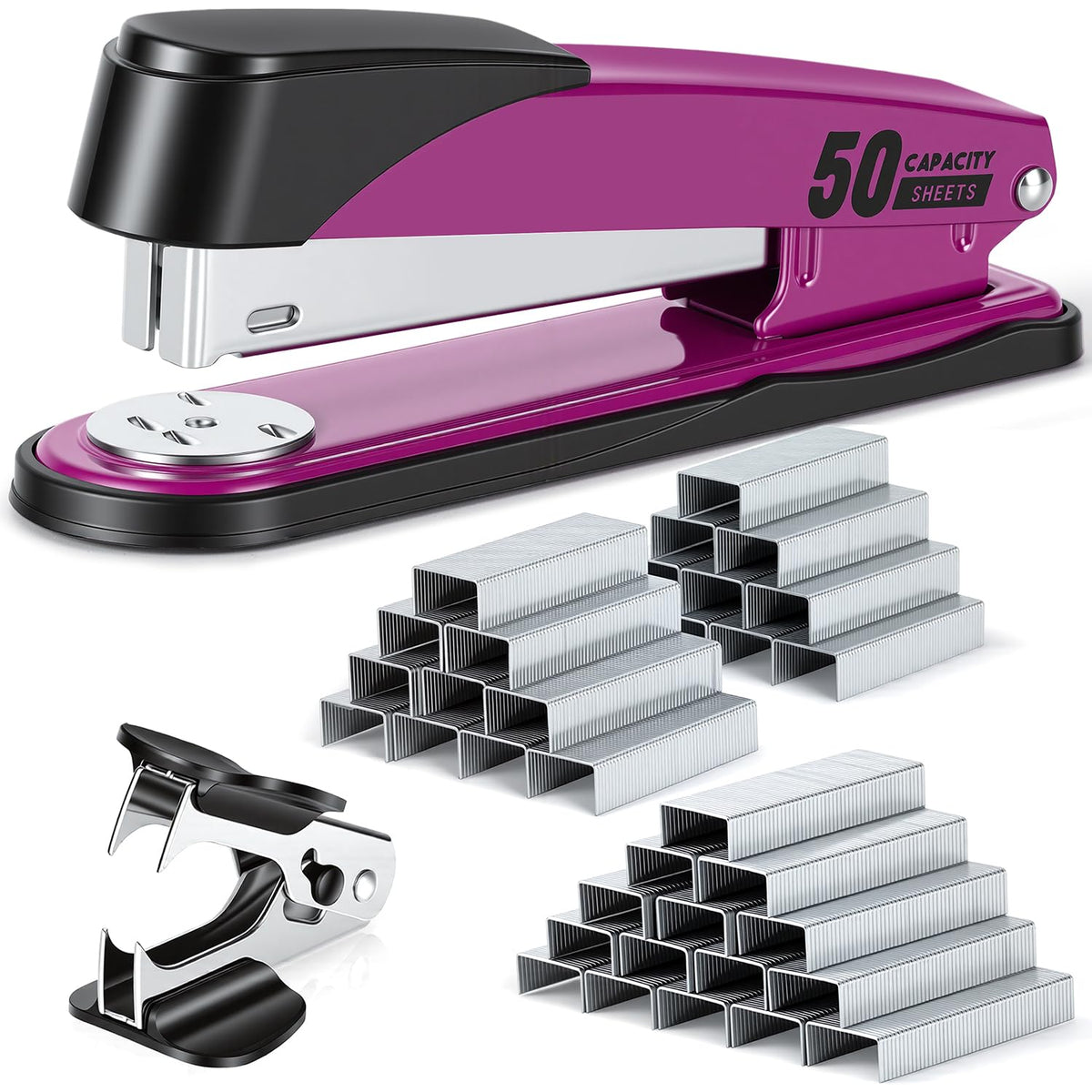 Deli Stapler Heavy Duty, 2000 Staples and Staple Remover, White