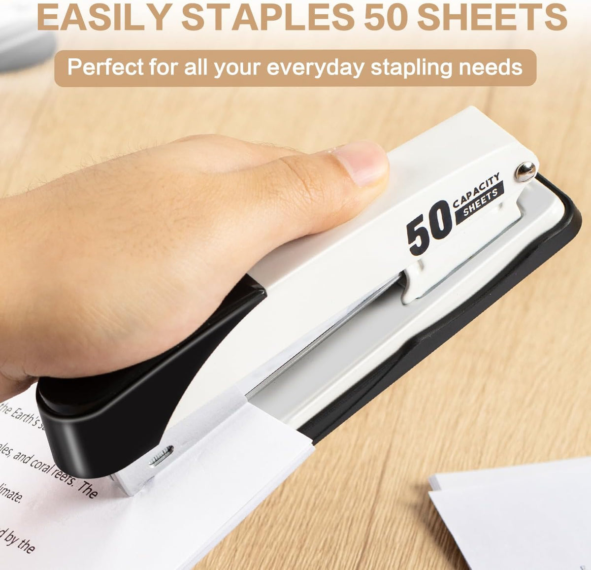Deli Stapler Heavy Duty, 2000 Staples and Staple Remover, White
