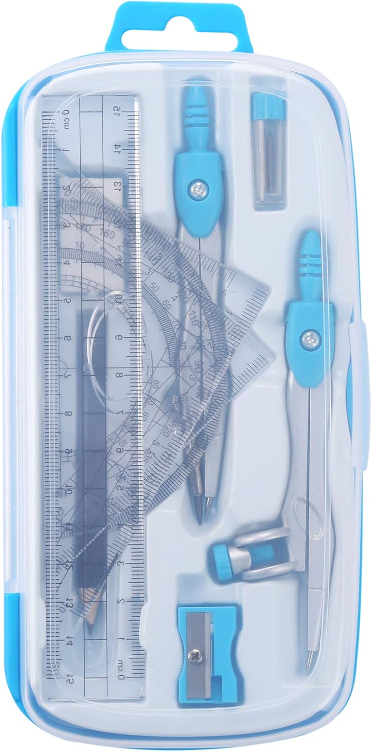 Unjoo Math Geometry Set 10 Pcs, Compass and Protractor for Students(Blue)