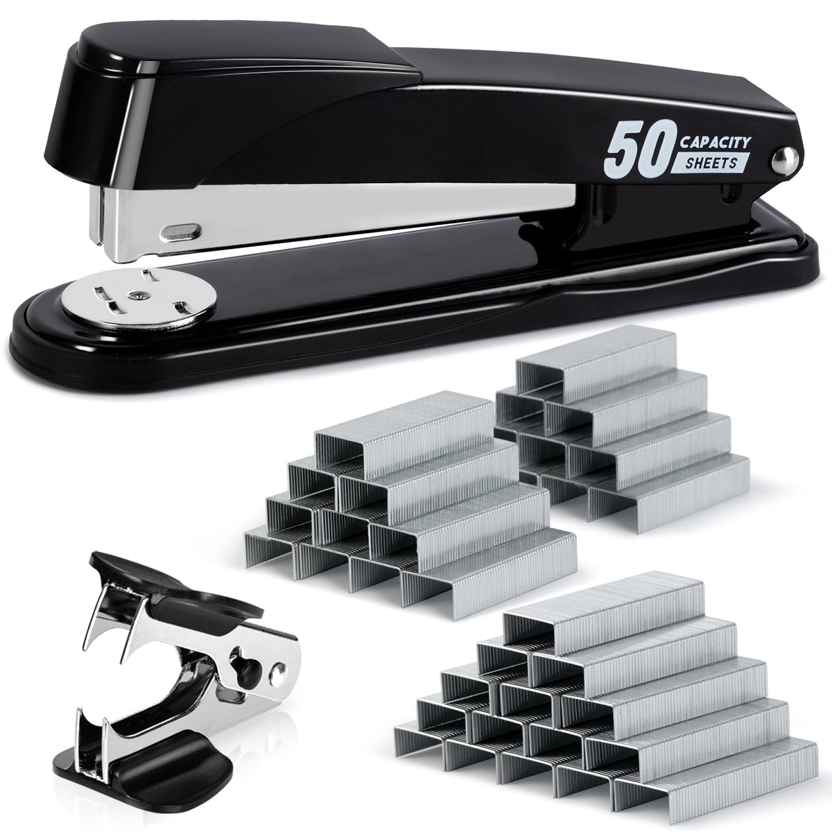 Deli Stapler Heavy Duty, 2000 Staples and Staple Remover, White