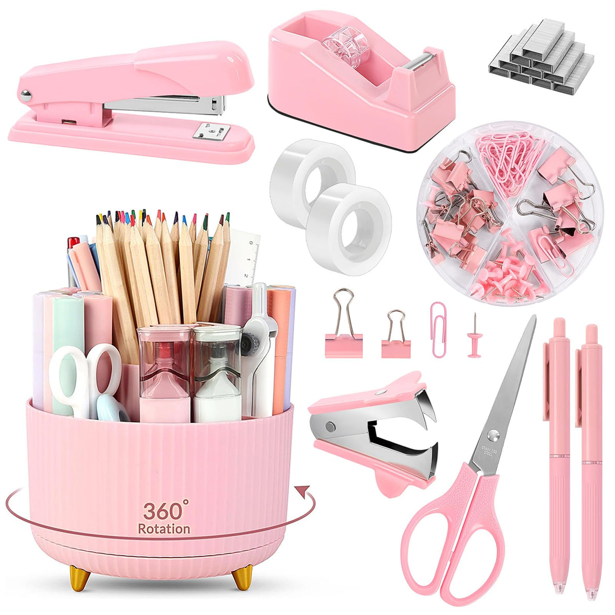SKYDUE Purple Office Supplies Set with Pencil Holder for Desk,11 PCS
