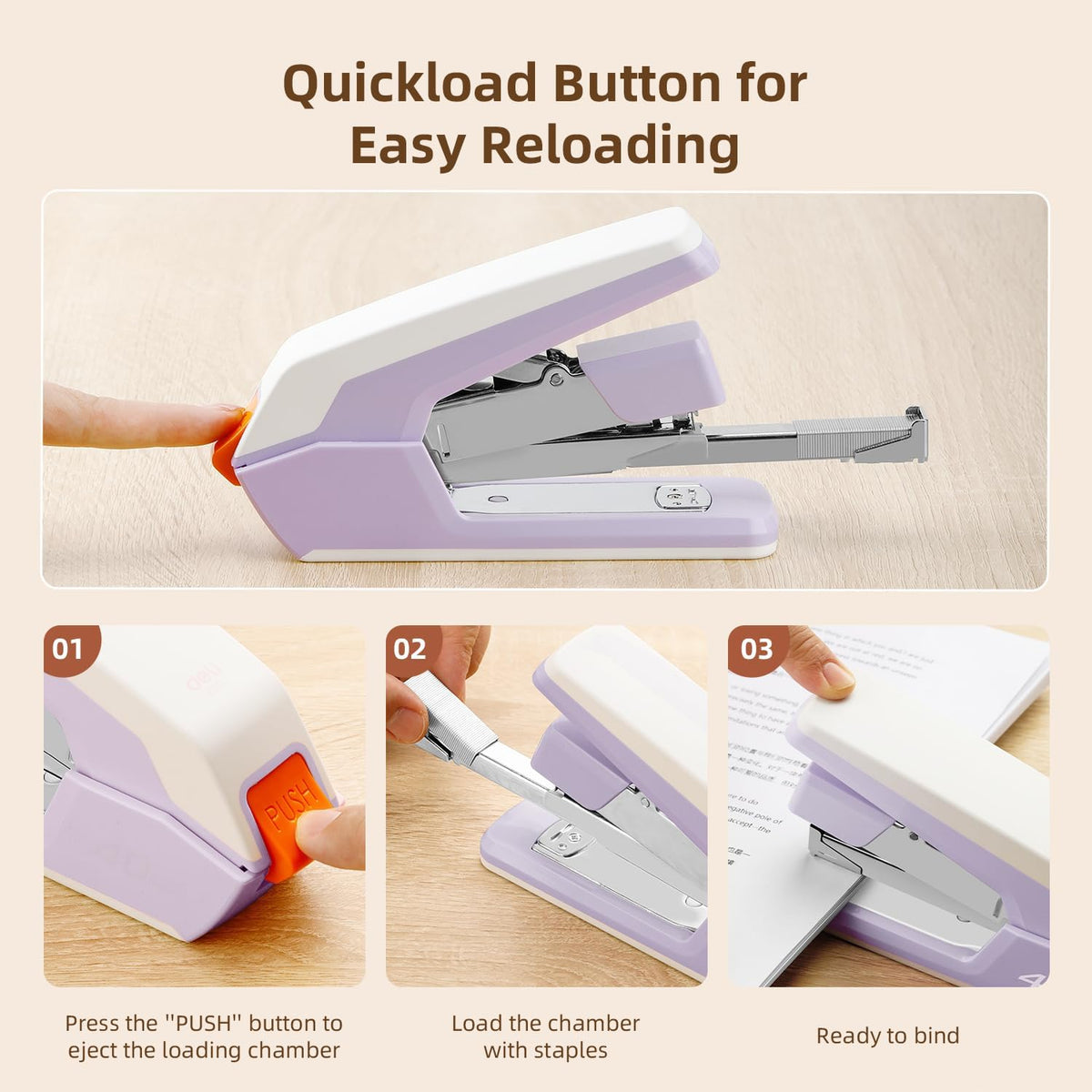 Deli Effortless Desktop Stapler, Heavy Duty Stapler, Violet