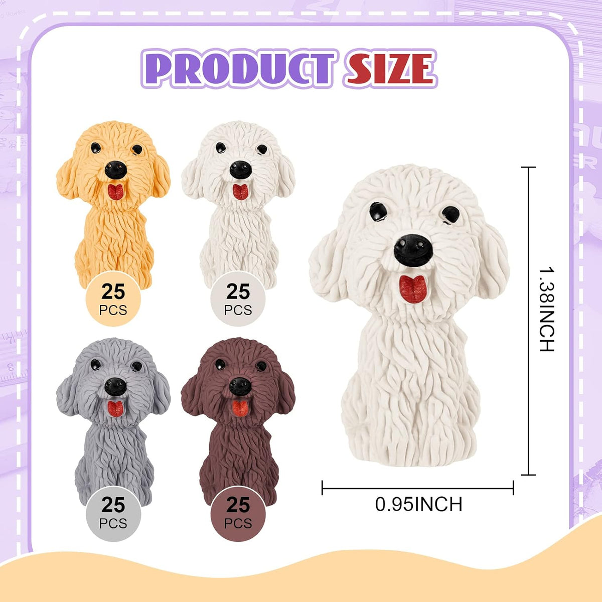 Kisston 100 Pcs 3D Dog Pencil Top Erasers, Cute Animal Pencil Toppers