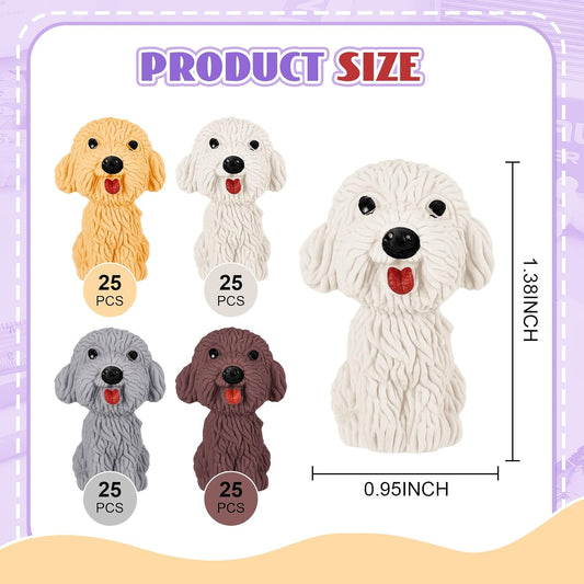 Kisston 100 Pcs 3D Dog Pencil Top Erasers, Cute Animal Pencil Toppers