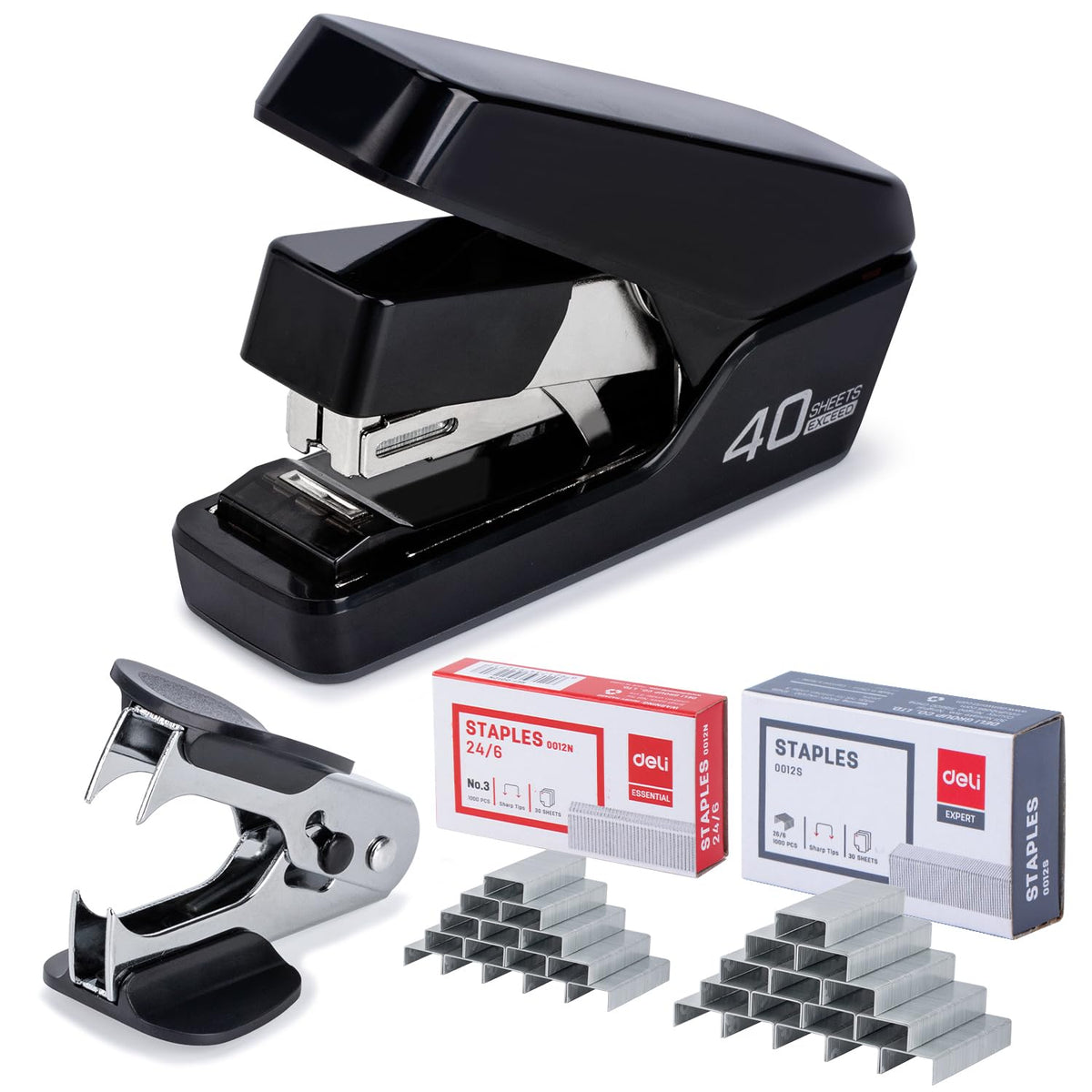 Deli Effortless Desktop Stapler, Heavy Duty Stapler, White