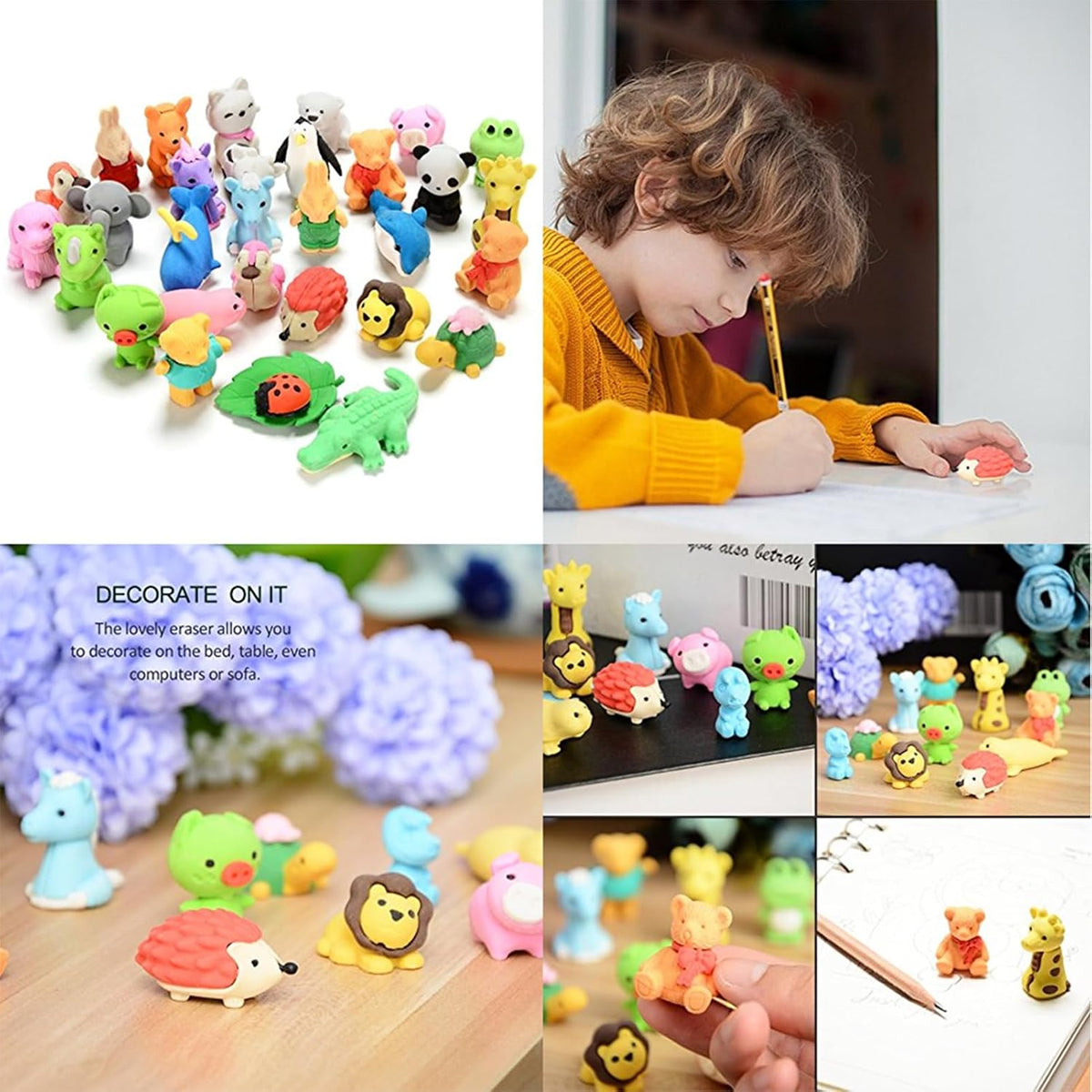 URSKYTOUS 60Pcs Animal Erasers Desk Pets for Kids,Classroom Prizes